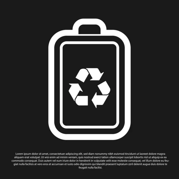 Schwarzer Akku mit Recycling-Symbol auf schwarzem Hintergrund. Batterie mit Recycling-Symbol - Konzept für erneuerbare Energien. Vektorillustration — Stockvektor