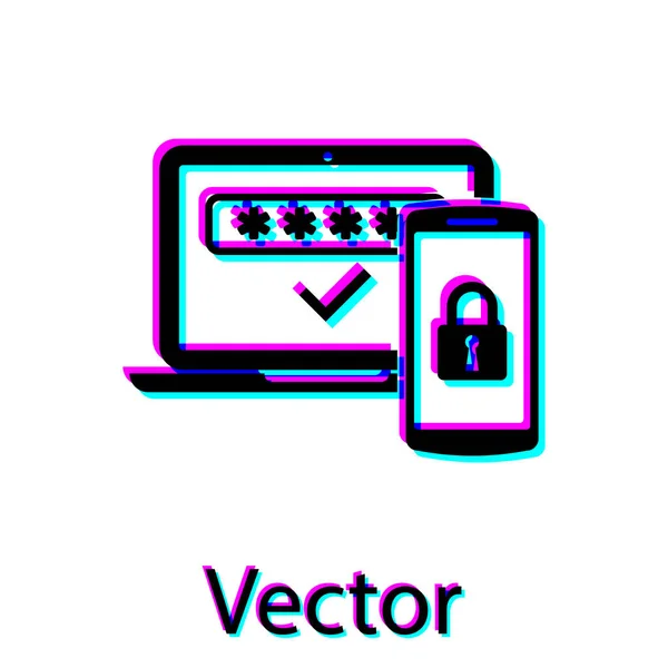 Preto Multi fator, dois passos ícone de autenticação isolado no fundo branco. Ilustração vetorial — Vetor de Stock