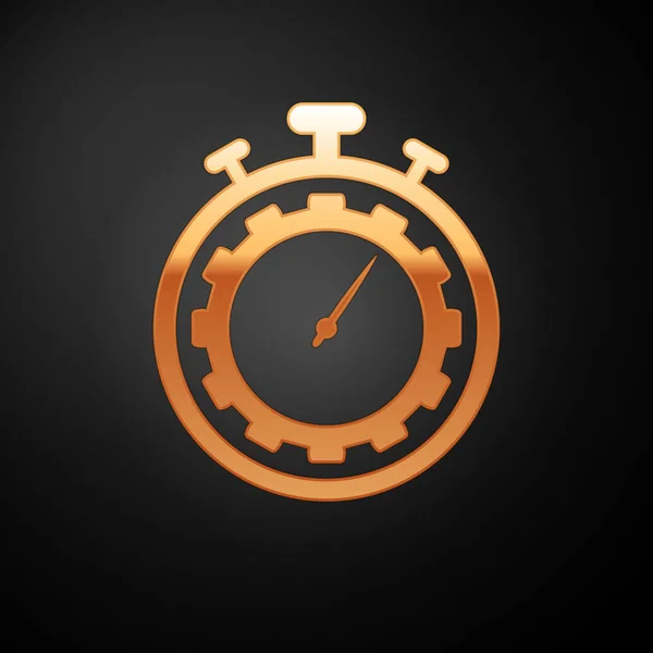 Gold Time Management Symbol isoliert auf schwarzem Hintergrund. Uhr und Schaltzeichen. Produktivitätssymbol. Vektorillustration — Stockvektor