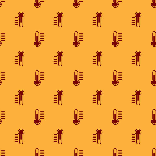 Red Thermometer icon isolated seamless pattern on brown background. Vector Illustration