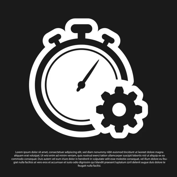 Czarna ikona zarządzania czasem na czarnym tle. Zegar i znak biegów. Symbol produktywności. Ilustracja wektorowa — Wektor stockowy