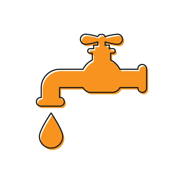 Robinet d'eau orange avec une icône de chute d'eau isolée sur fond blanc. Illustration vectorielle — Image vectorielle
