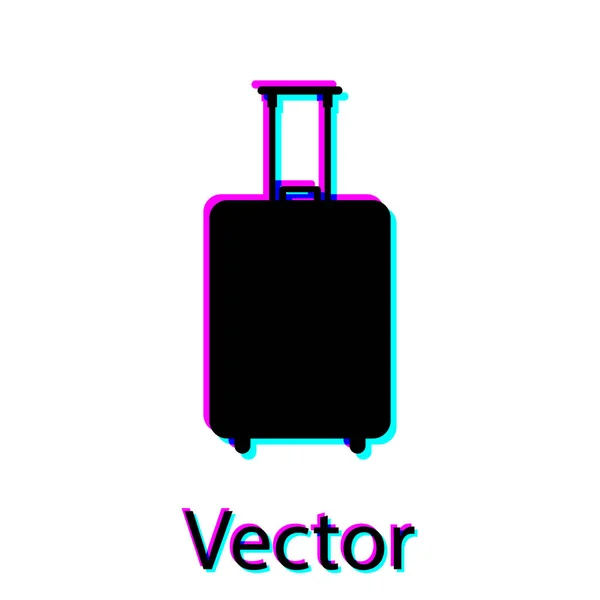 Icono de maleta Black Travel aislado sobre fondo blanco. Señal de equipaje de viaje. Icono de equipaje de viaje. Ilustración vectorial — Vector de stock