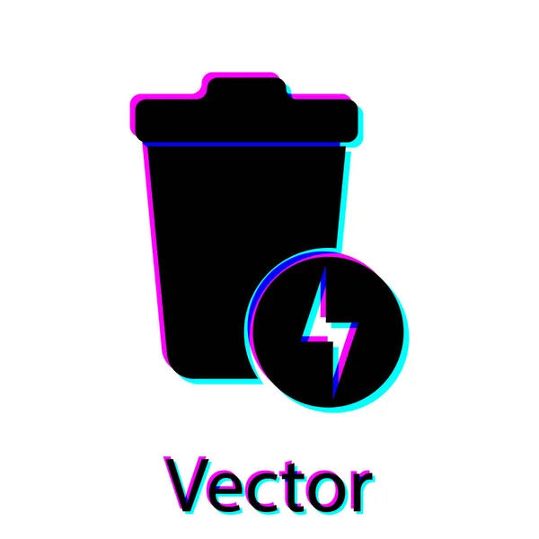Black Lightning with trash can icon isolated on white background. Waste to energy. Garbage bin sign. Recycle basket sign. Vector Illustration — Stock Vector