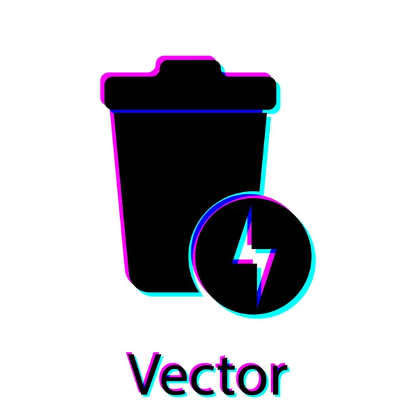 Rayo negro con icono de bote de basura aislado sobre fondo blanco. Desperdicio de energía. Cartel de basura. Reciclar signo de cesta. Ilustración vectorial — Vector de stock