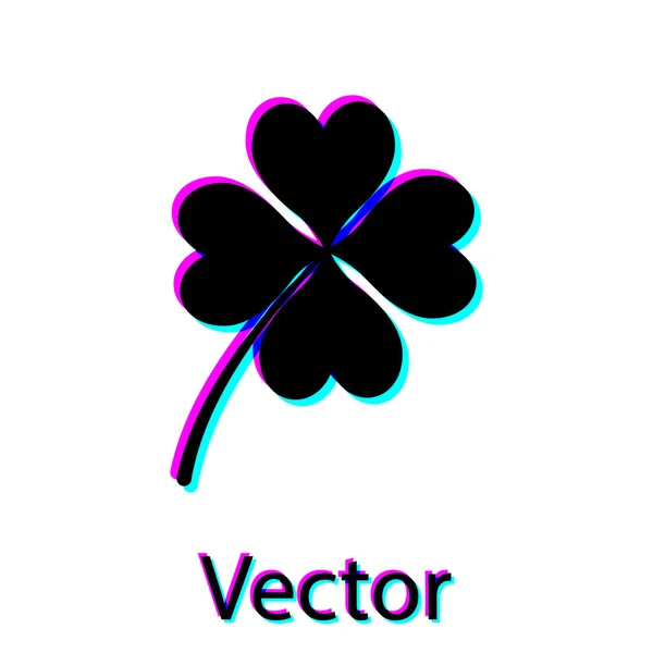 Black Icono de trébol de cuatro hojas aislado sobre fondo blanco. Feliz día de San Patricio. Ilustración vectorial — Vector de stock