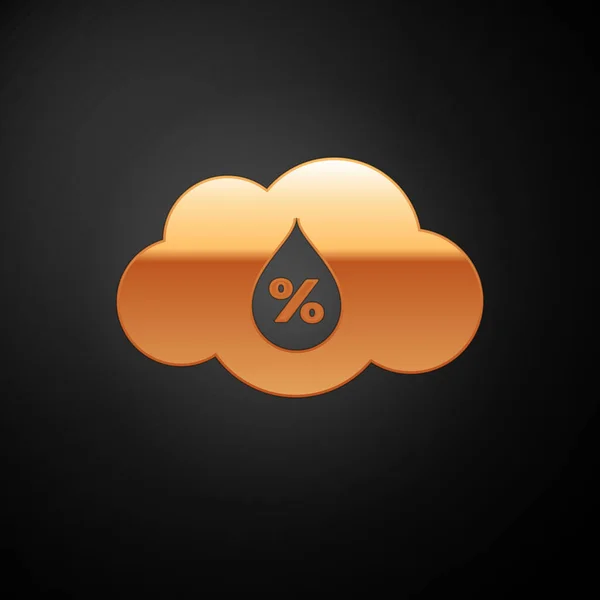 Ícone de umidade dourada isolado no fundo preto. Tempo e meteorologia, nuvem, símbolo do termómetro. Ilustração vetorial — Vetor de Stock