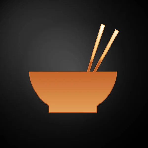 Золотая чаша с едой и иконой силуэта чоппаков на черном фоне. Концепция приготовления, восточная диета. Векторная миграция — стоковый вектор