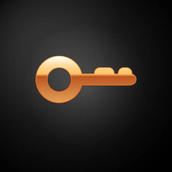 Icono de llave dorada aislado sobre fondo negro. Ilustración vectorial — Vector de stock