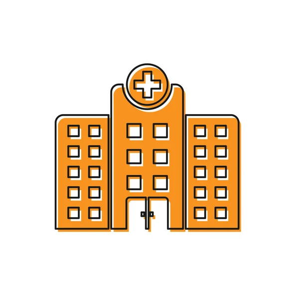 Будівля помаранчевої медичної лікарні з перехресної іконою, ізольованою на білому фоні. Медичний центр. Охорона здоров'я. Векторна ілюстрація — стоковий вектор