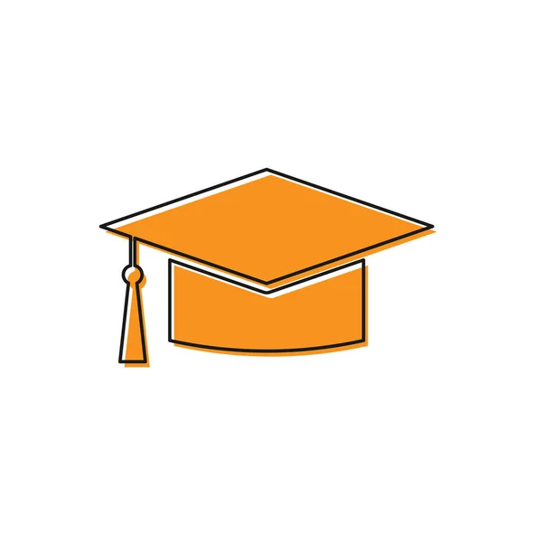 Icona tappo graduazione arancione isolato su sfondo bianco. Cappello da laurea con icona a nappa. Illustrazione vettoriale — Vettoriale Stock