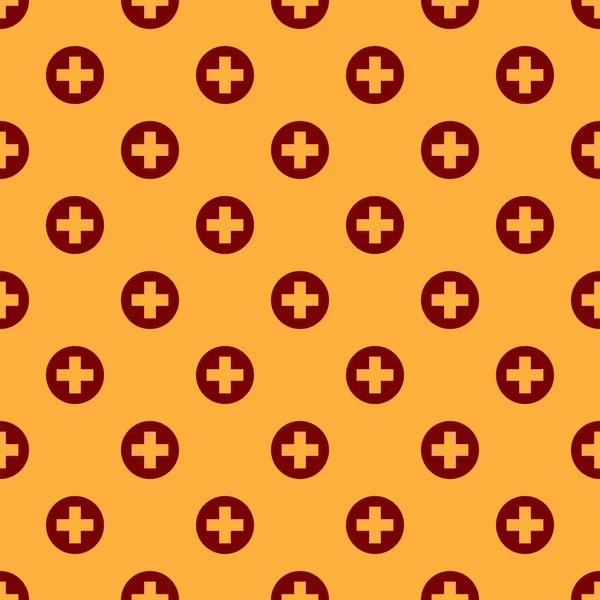 Croix médicale rouge en cercle icône isolée motif sans couture sur fond brun. Symbole médical de premiers secours. Design plat. Illustration vectorielle — Image vectorielle