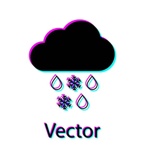 Schwarze Wolke mit Schnee- und Regensymbol auf weißem Hintergrund. Wettersymbol. Vektorillustration — Stockvektor