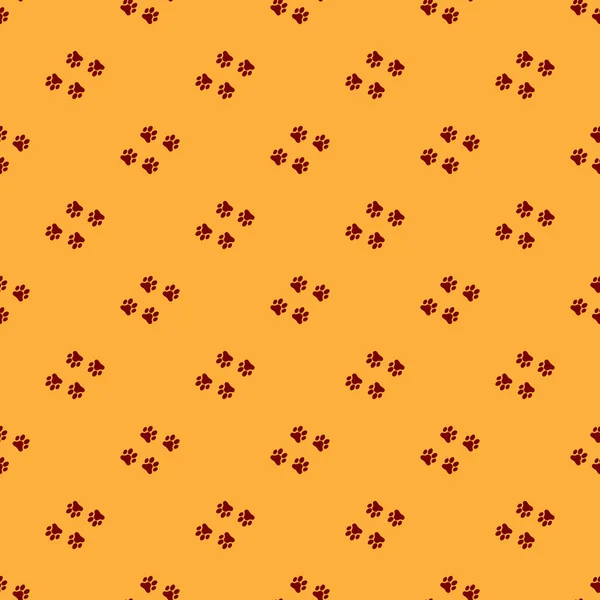 Icona stampa zampa rossa isolato modello senza soluzione di continuità su sfondo marrone. Impronta zampa cane o gatto. Traccia animale. Illustrazione vettoriale — Vettoriale Stock