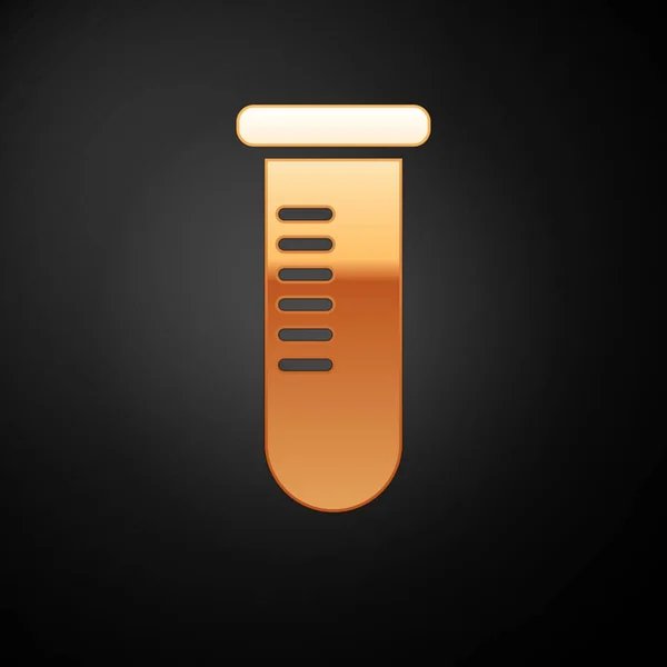 Tubo ou frasco de teste de ouro - ícone de teste de laboratório químico isolado em fundo preto. Laboratório, sinal de vidro científico. Ilustração vetorial — Vetor de Stock