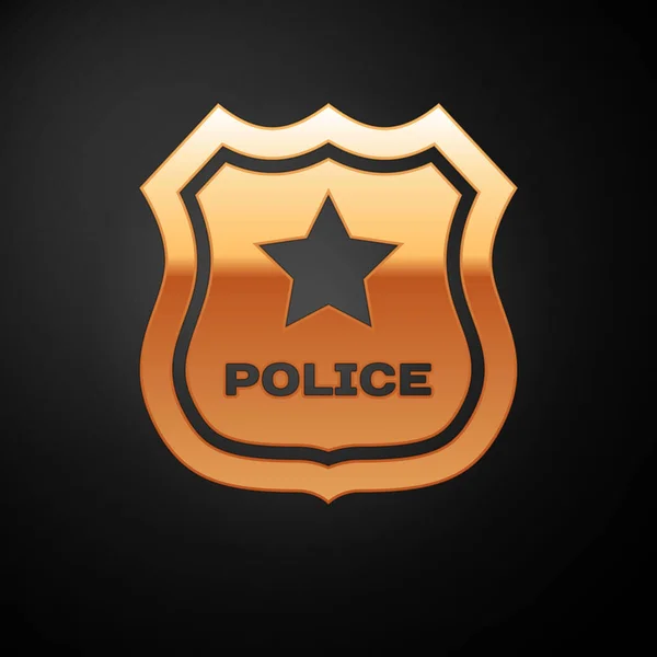 Gouden politie badge pictogram geïsoleerd op zwarte achtergrond. Sheriff badge teken. Vector Illustratie — Stockvector