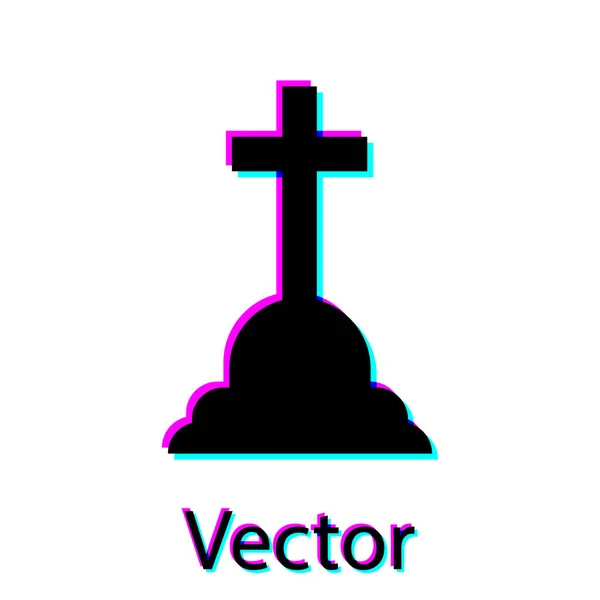 Lápida negra con icono de cruz aislado sobre fondo blanco. Icono de tumba. Ilustración vectorial — Archivo Imágenes Vectoriales