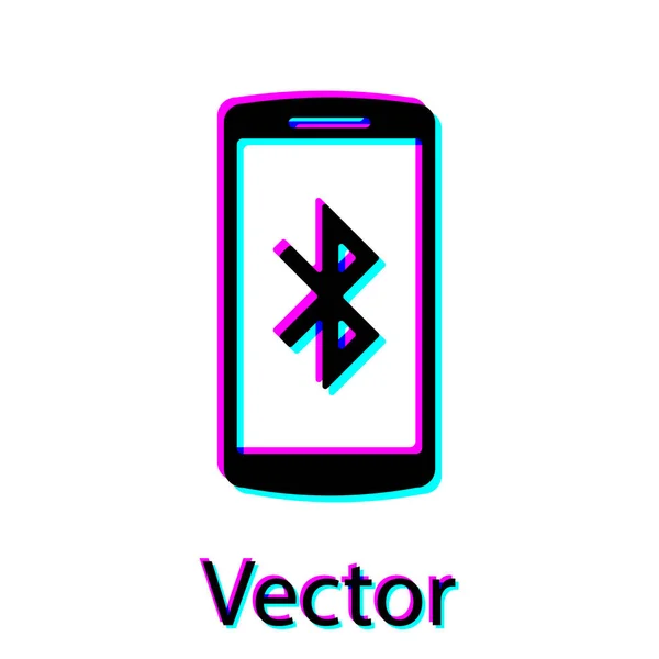 Smartphone preto com ícone de símbolo bluetooth isolado no fundo branco. Ilustração vetorial — Vetor de Stock