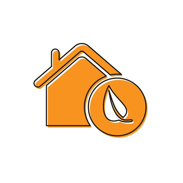 Ícone de casa laranja Eco amigável isolado no fundo branco. Casa Eco com folha. Ilustração vetorial — Vetor de Stock