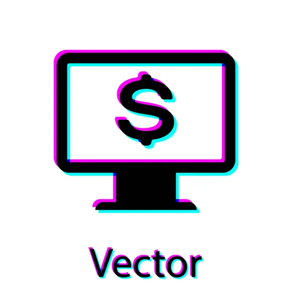 Monitor de computador preto com ícone de dólar isolado no fundo branco. Internet conceito de segurança financeira, proteção financeira on-line. Ilustração vetorial — Vetor de Stock