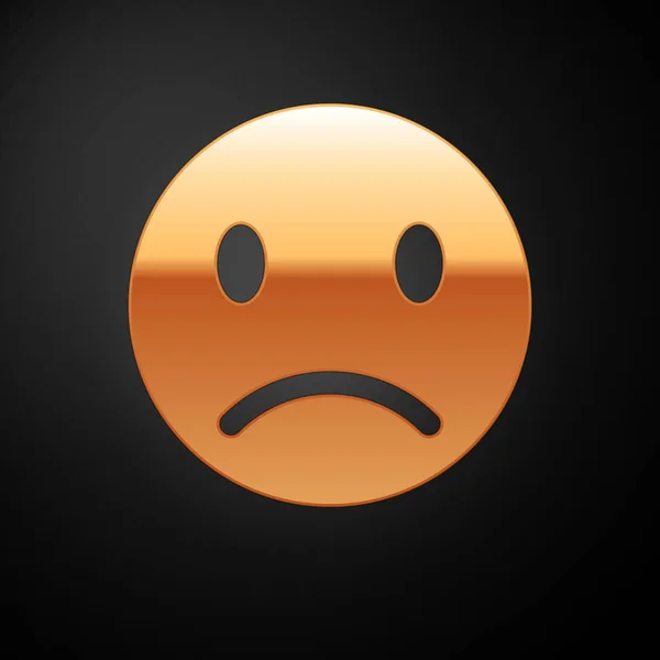 Icono de sonrisa triste de oro aislado sobre fondo negro. Cara de emoticono. Ilustración vectorial — Archivo Imágenes Vectoriales