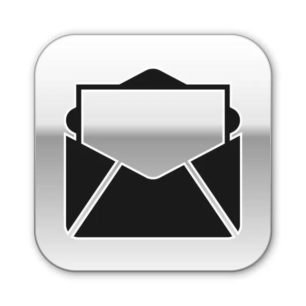 Black Mail et e-mail icône isolée sur fond blanc. E-mail du symbole de l'enveloppe. Signe de message électronique. Bouton carré argenté. Illustration vectorielle — Image vectorielle