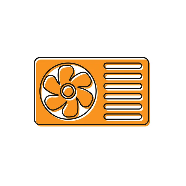 Climatiseur orange avec icône d'air frais isolé sur fond blanc. Signe de climatisation du système Split. Système de contrôle du climat frais et froid. Illustration vectorielle — Image vectorielle