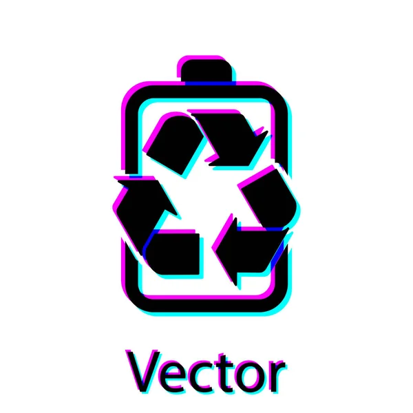 Bateria preta com ícone de linha de símbolo de reciclagem isolado no fundo branco. Bateria com símbolo de reciclagem - conceito de energia renovável. Ilustração vetorial — Vetor de Stock