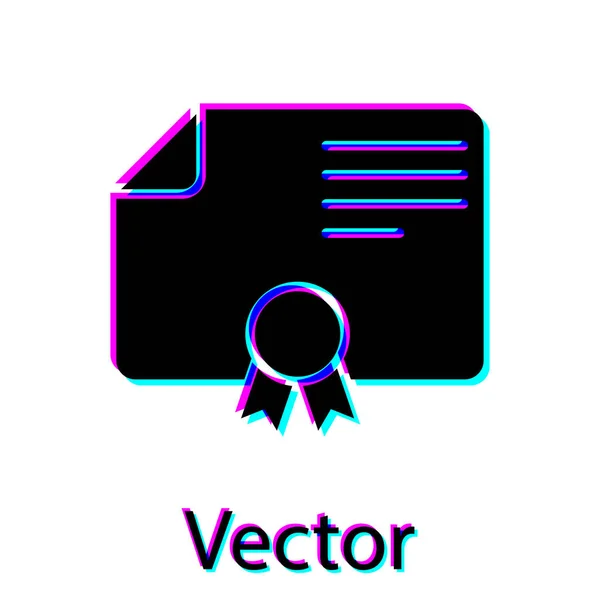 Icono de plantilla de certificado negro aislado sobre fondo blanco. Icono de grado. Logros, premios, becas, diplomas. Certificado de éxito empresarial. Ilustración vectorial — Vector de stock