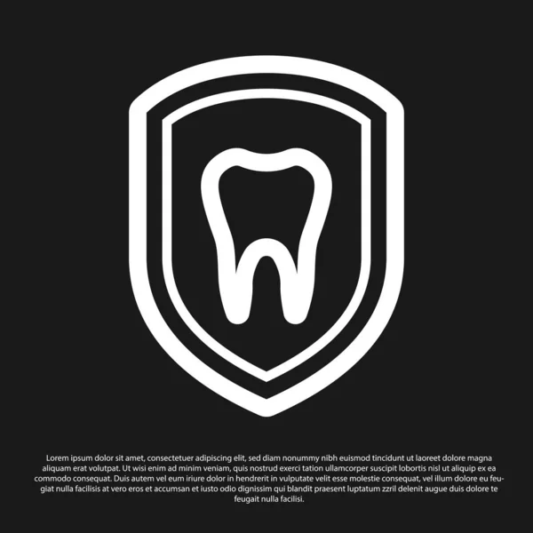 Black Dental protection icon isolated on black background. Tooth on shield logo icon. Vector Illustration