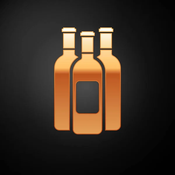 Botellas de oro de vino icono aislado sobre fondo negro. Ilustración vectorial — Vector de stock