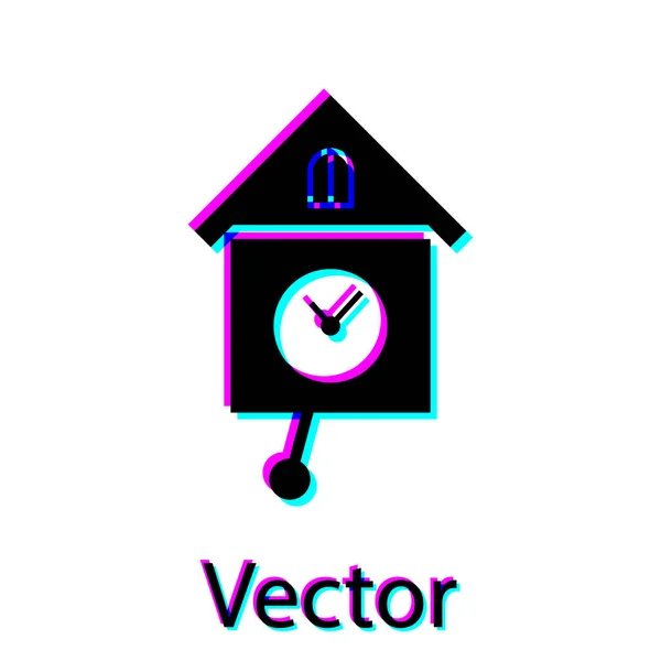 Svart retro väggklocka ikon isolerad på vit bakgrund. Cuckoo klocka skylt. Antik pendel klocka. Vektor illustration — Stock vektor