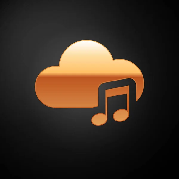 Gold Music icône de service de streaming isolé sur fond noir. Cloud Computing sonore, streaming multimédia en ligne, chanson en ligne, onde audio. Illustration vectorielle — Image vectorielle