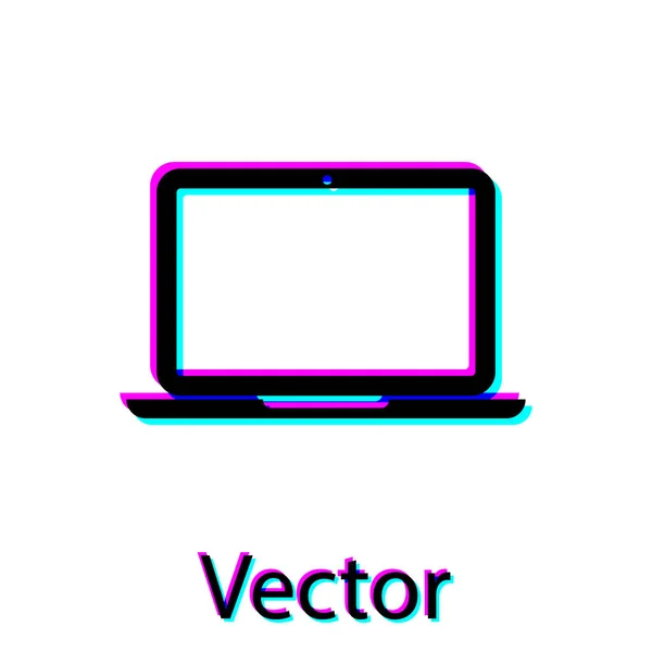 Icona del computer portatile nero isolato su sfondo bianco. Quaderno del computer con segno dello schermo vuoto. Illustrazione vettoriale — Vettoriale Stock