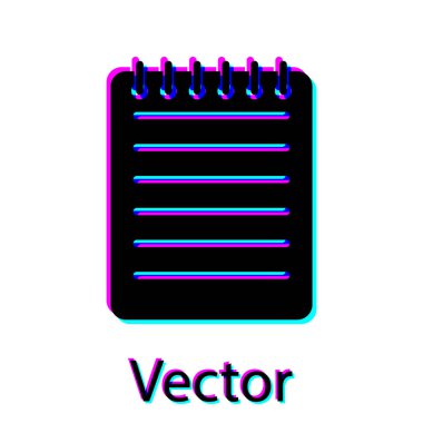 Beyaz arka planda yalıtılmış Siyah Not Defteri simgesi. Spiral not defteri simgesi. Okul defteri. Yazı defteri. İş günlüğü. Dizüstü kapak tasarımı. Ofis kırtasiye eşyaları. Vektör İllüstrasyonu