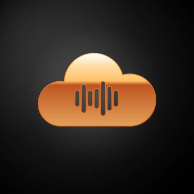 Gold Music akış hizmeti simgesi siyah arka planda yalıtılmış. Ses bulut bilgi işlem, online medya akışı, online şarkı, ses dalgası. Vektör İllüstrasyonu