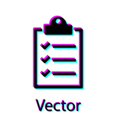 Beyaz arka planda yalıtılmış denetim listesi simgesine sahip Siyah Pano. Vektör İllüstrasyonu