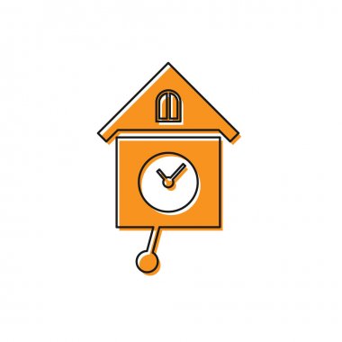 Turuncu Retro duvar saat simgesi beyaz arka plan üzerinde izole. Guguklu saat işareti. Antika sarkaçlı saat. Vektör İllüstrasyonu