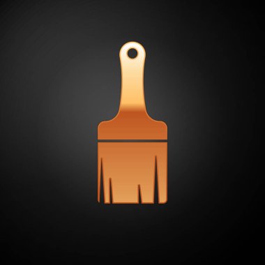 Siyah arkaplanda altın boya fırçası simgesi izole edildi. Vektör İllüstrasyonu