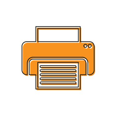 Turuncu Yazıcı simgesi beyaz arka planda yalıtılmış. Vektör İllüstrasyonu