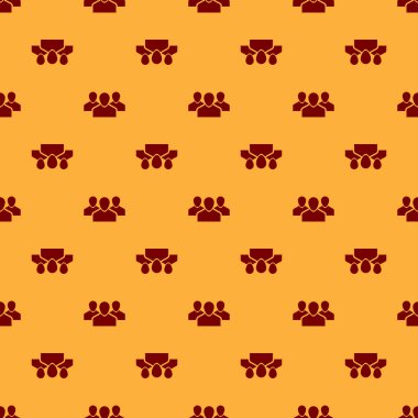 Kırmızı Kullanıcılar grup simgesi kahverengi arka plan üzerinde sorunsuz desen izole. Kişi grubu simgesi. İş avatarı simgesi - kullanıcı profil simgesi. Vektör İllüstrasyonu