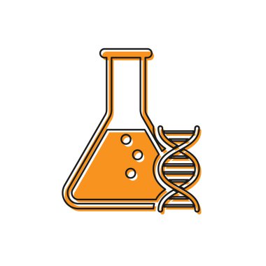 Turuncu DNA araştırması, beyaz arka planda izole edilmiş arama simgesi. Genetik mühendisliği, genetik testi, klonlama, babalık testi. Vektör İllüstrasyonu