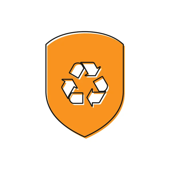 Oranje recycle symbool binnen Shield icoon geïsoleerd op witte achtergrond. Eco bescherming teken. Vector illustratie — Stockvector