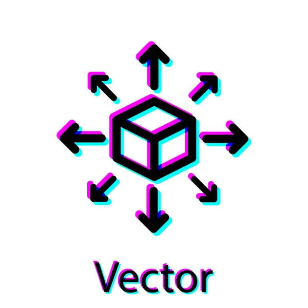 Icono de distribución negra aislado sobre fondo blanco. Concepto de distribución de contenido. Ilustración vectorial — Vector de stock