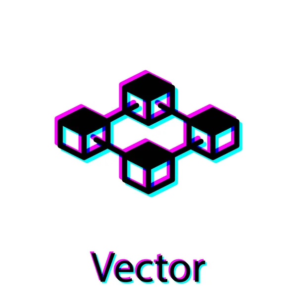 Ícone de tecnologia Black Blockchain isolado no fundo branco. Sinal de dados criptomoeda. Abstrato geométrico bloco cadeia negócio de tecnologia de rede. Ilustração vetorial — Vetor de Stock