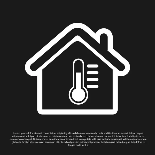 Icono de temperatura de la Casa Negra aislado sobre fondo negro. Icono del termómetro. Ilustración vectorial — Archivo Imágenes Vectoriales