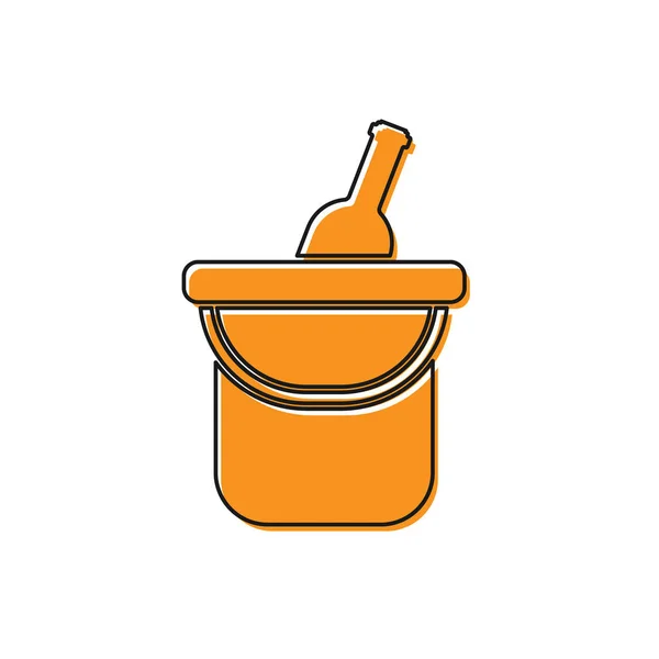 Garrafa de vinho laranja em um ícone de balde de gelo isolado no fundo branco. Ilustração vetorial — Vetor de Stock