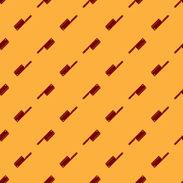 Значок вертолёта Red Meat изолирован бесшовным рисунком на коричневом фоне. Кухонный нож для мяса. Нож мясника. Плоский дизайн. Векторная миграция — стоковый вектор
