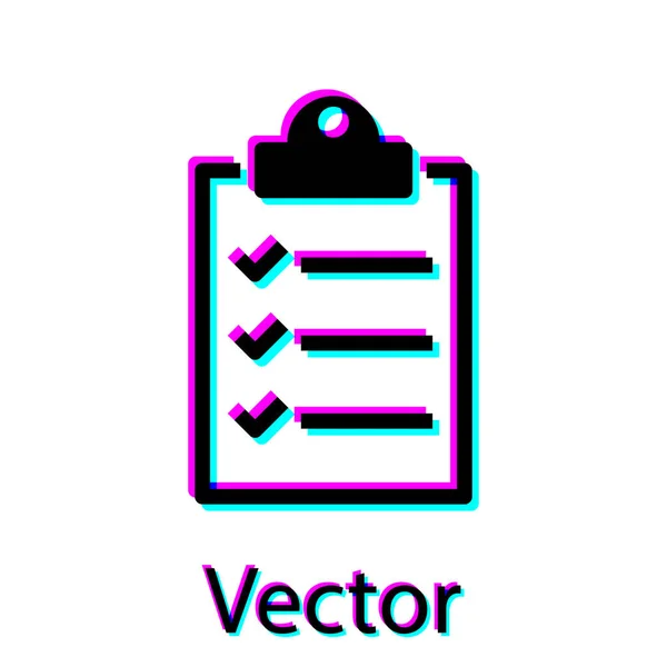 Schwarze Zwischenablage mit Checklisten-Symbol isoliert auf weißem Hintergrund. Vektorillustration — Stockvektor