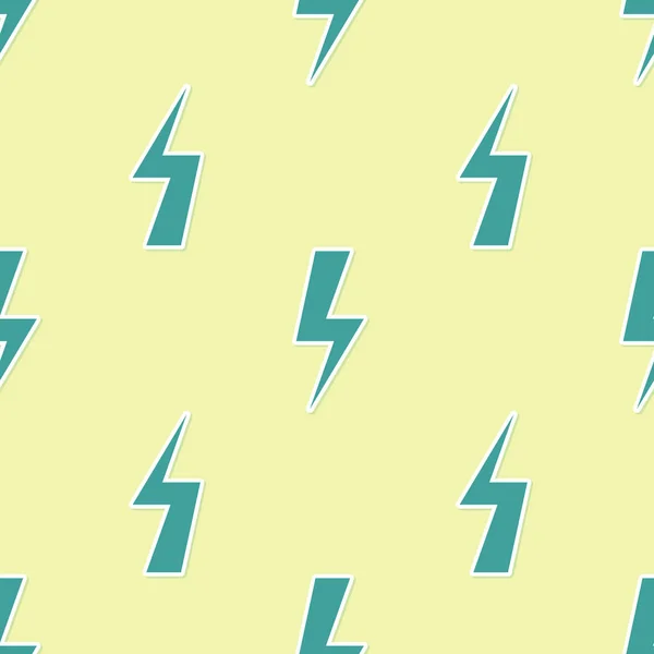 Green Lightning bolt icon isolated seamless pattern on yellow background. Flash icon. Charge flash icon. Thunder bolt. Lighting strike. Flat design. Vector Illustration — Stock Vector